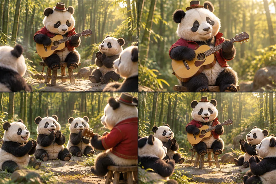 Storyboard preview for CogVideoX 弹吉他熊猫