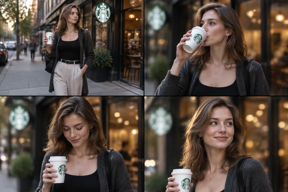 AI 网红品牌合作视频 — Starbucks 推近镜头(Dan Kieft Pack 原文)的分镜预览