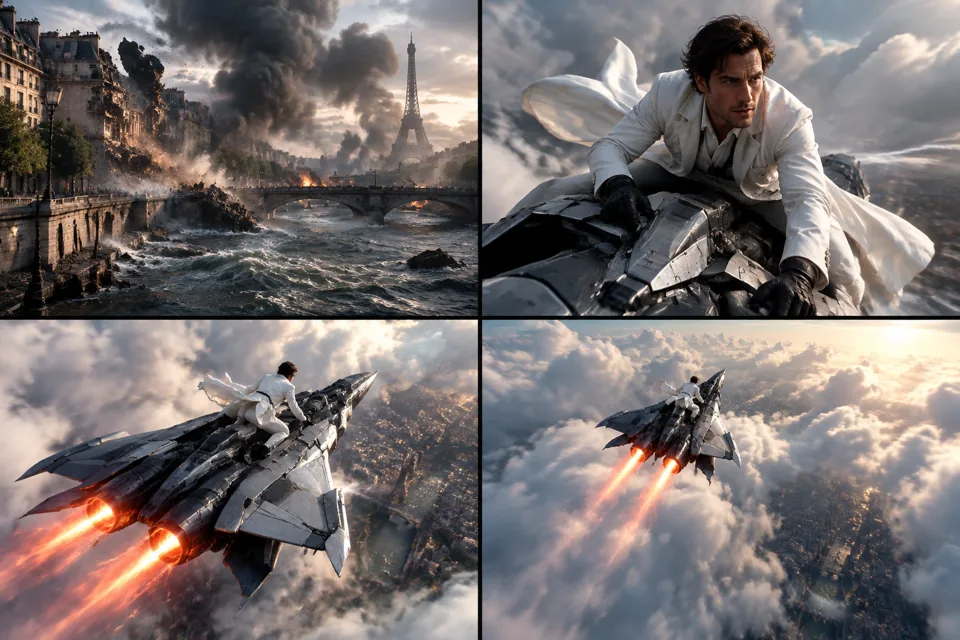 Transformers 巴黎变形 5 段多镜头(Image2+Image3 双参考)的分镜预览
