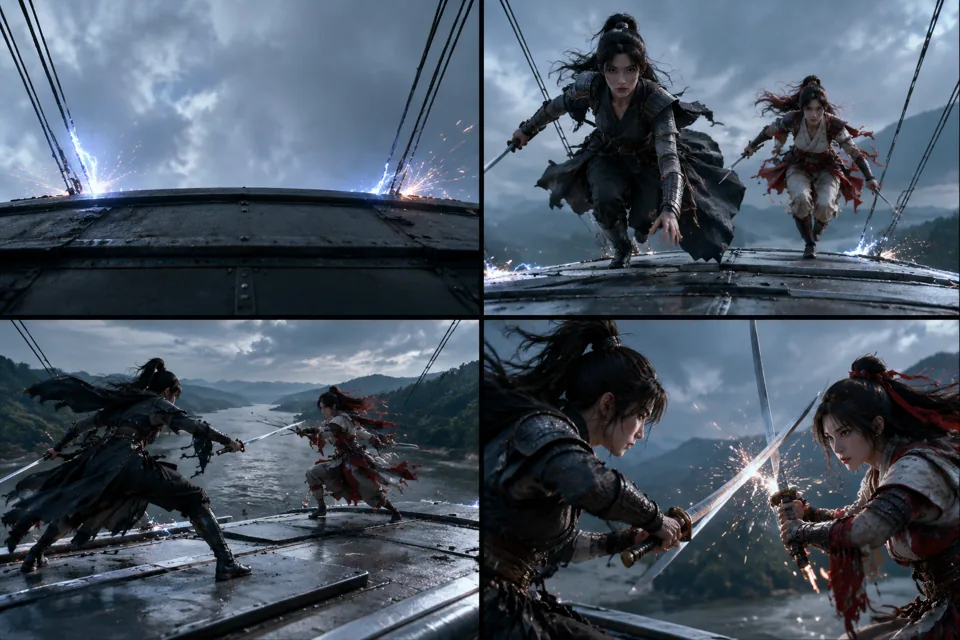 火车顶武士对决(Train Rooftop Fight)的分镜预览