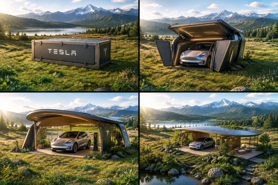 Tesla自然展馆户外展示视频提示词的分镜预览