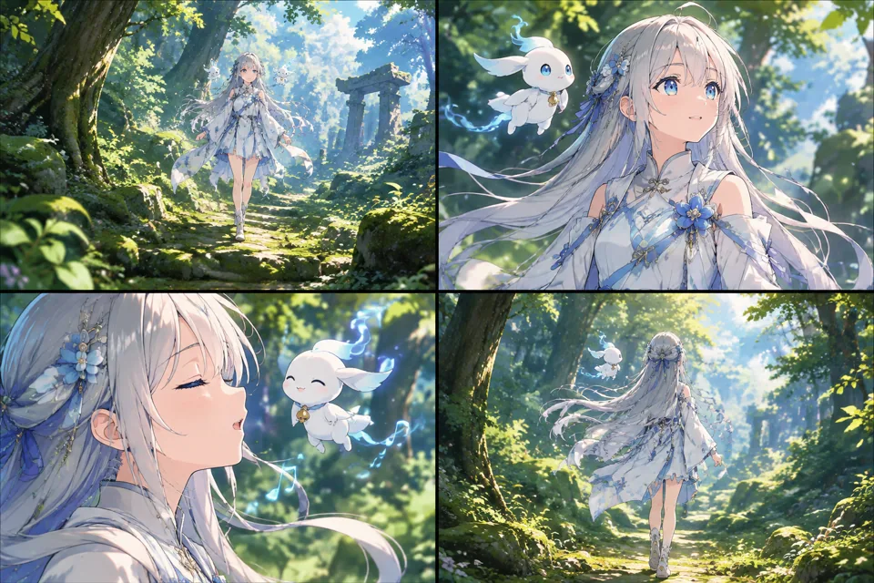 动漫森林少女（明确风格指定）的分镜预览